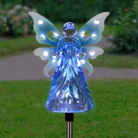 Solar Acrylic Angel with Wings and Twelve LED Lights Metal Garden Stake in Blue, 4 by 34 Inches