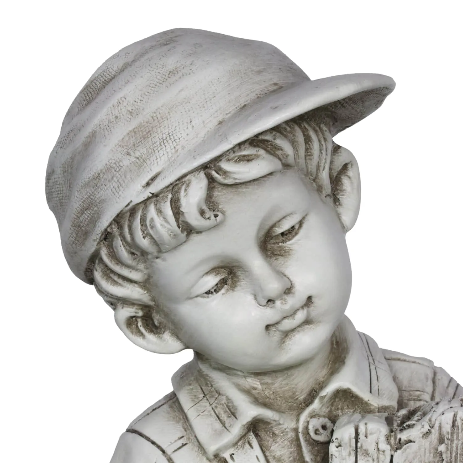 Solar Boy with Welcome Sign Statue in Natural Resin Finish, 17 Inch