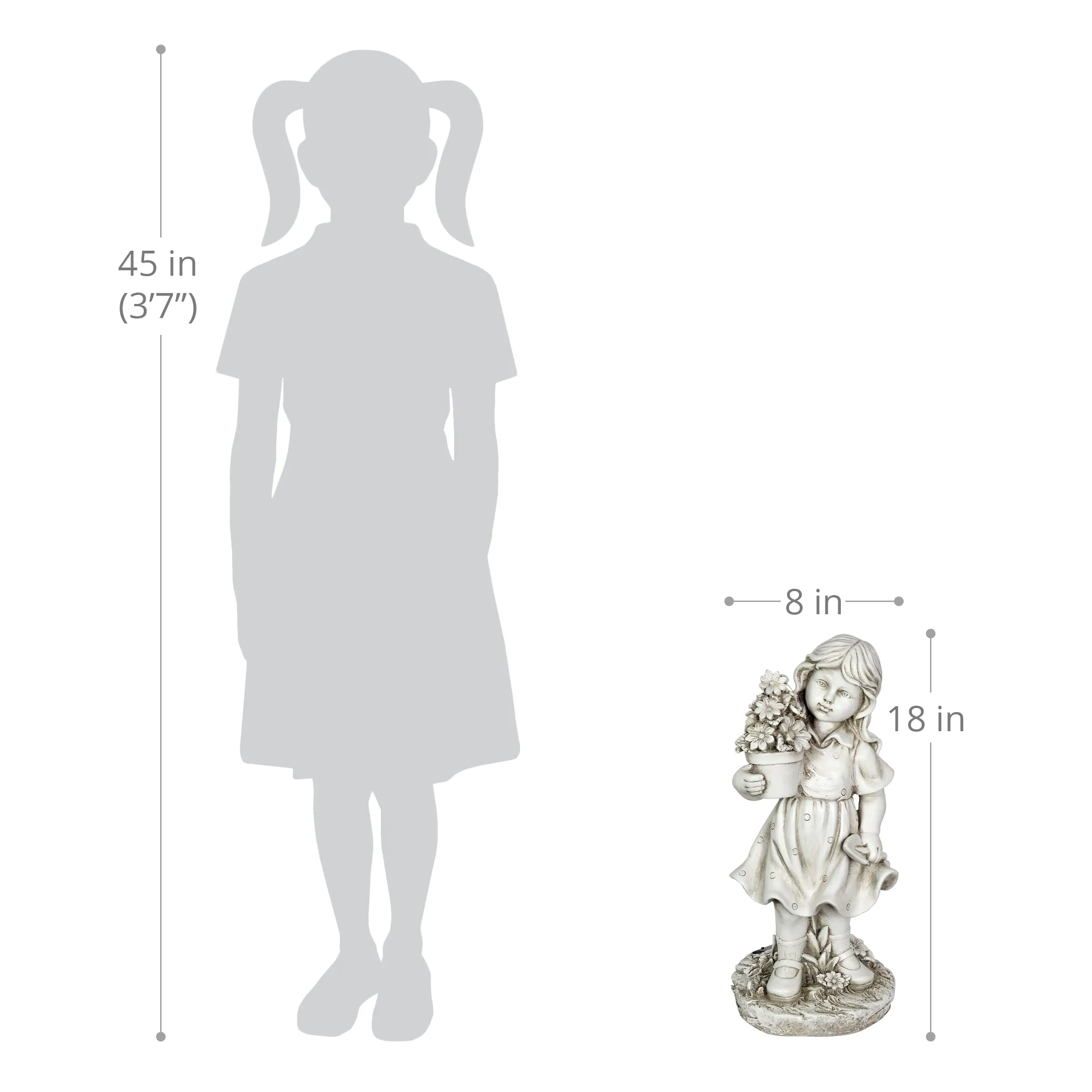 Solar Girl with a Flower Pot Garden Statue, 18 Inch