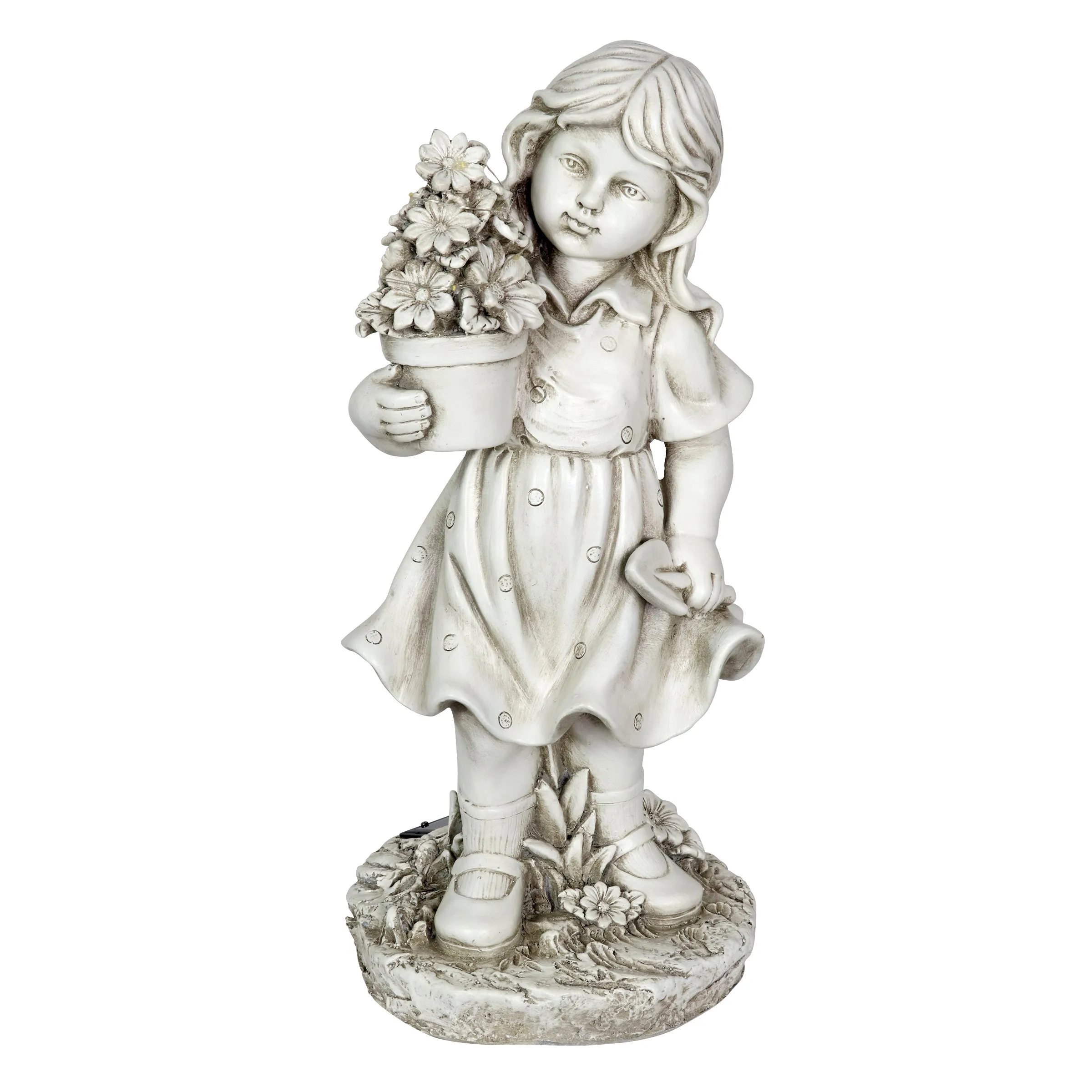 Solar Girl with a Flower Pot Garden Statue, 18 Inch