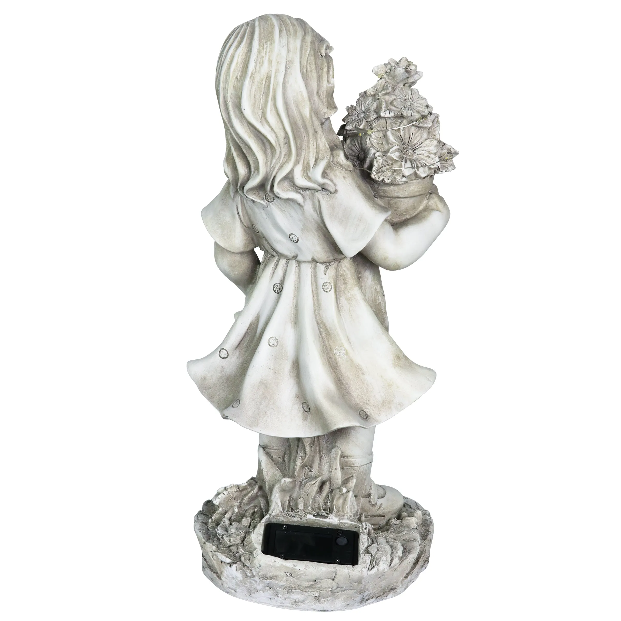 Solar Girl with a Flower Pot Garden Statue, 18 Inch