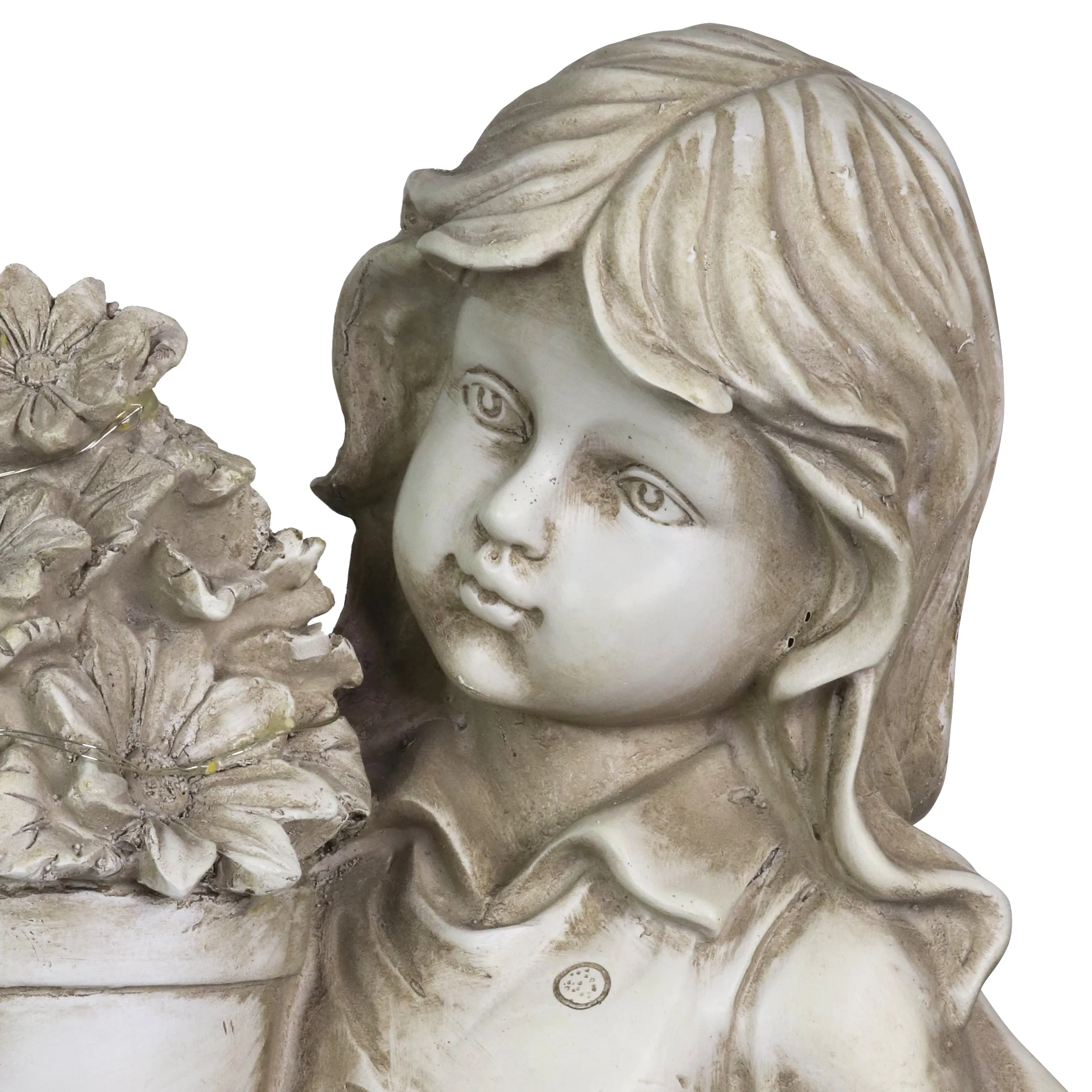 Solar Girl with a Flower Pot Garden Statue, 18 Inch