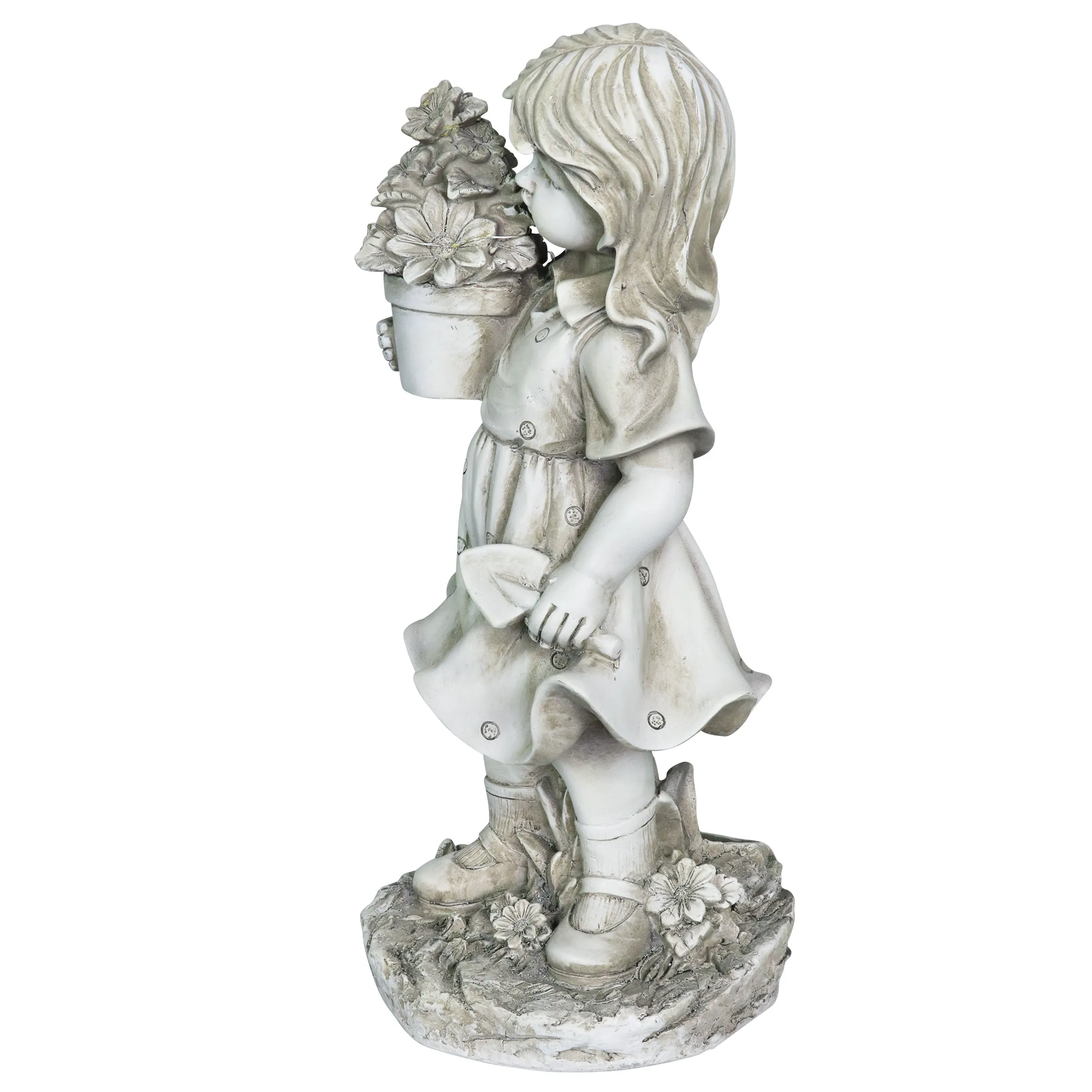 Solar Girl with a Flower Pot Garden Statue, 18 Inch