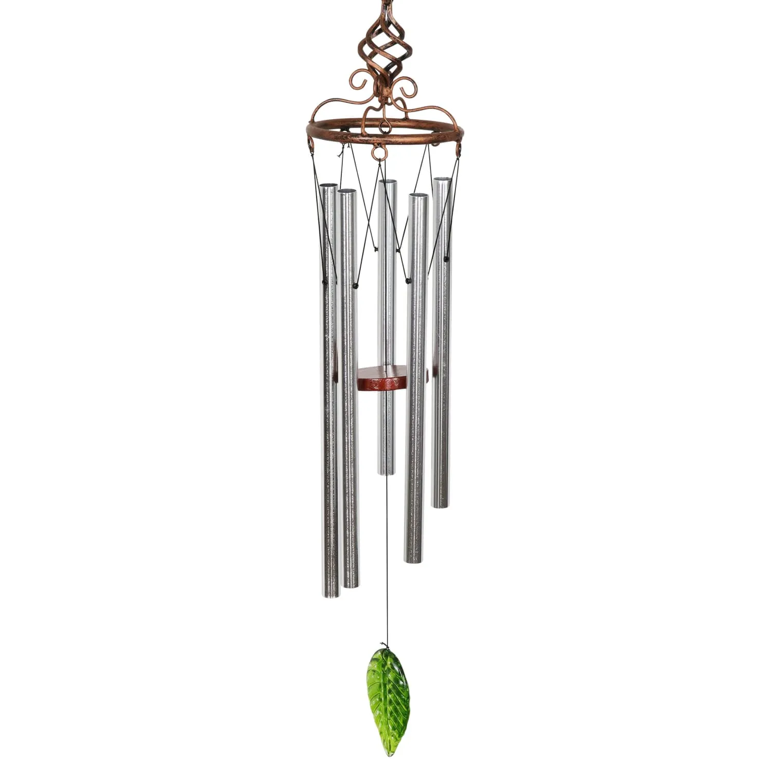 Solar Metal Wire and Glass Wind Chime in Lavender with Linking Oval Pattern and Nine LED Fairy Firefly String Lights, 6  by 32 Inches