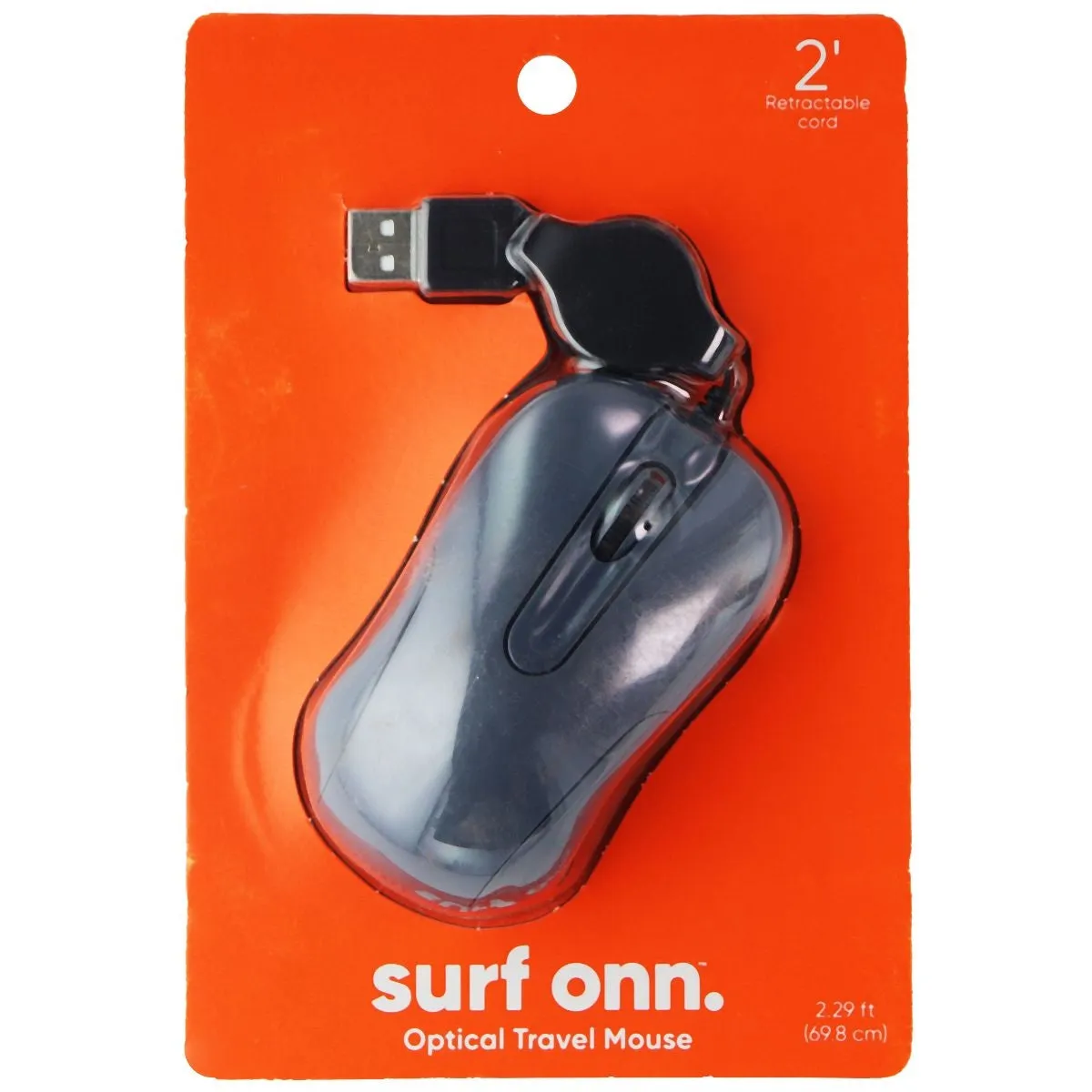 Surf Onn Optical Travel Mouse with Retractable 2-Ft USB Cable - Gray