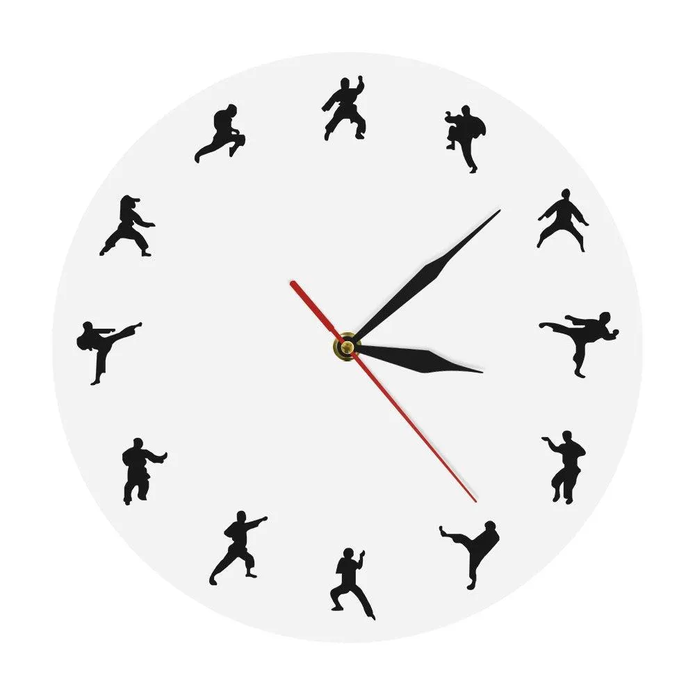 Taekwondo Karate Wall Clock Martial Arts Karate Club Modern Wall Decor Fighting Sports Kung Fu Exclusive Wall Clock Watch