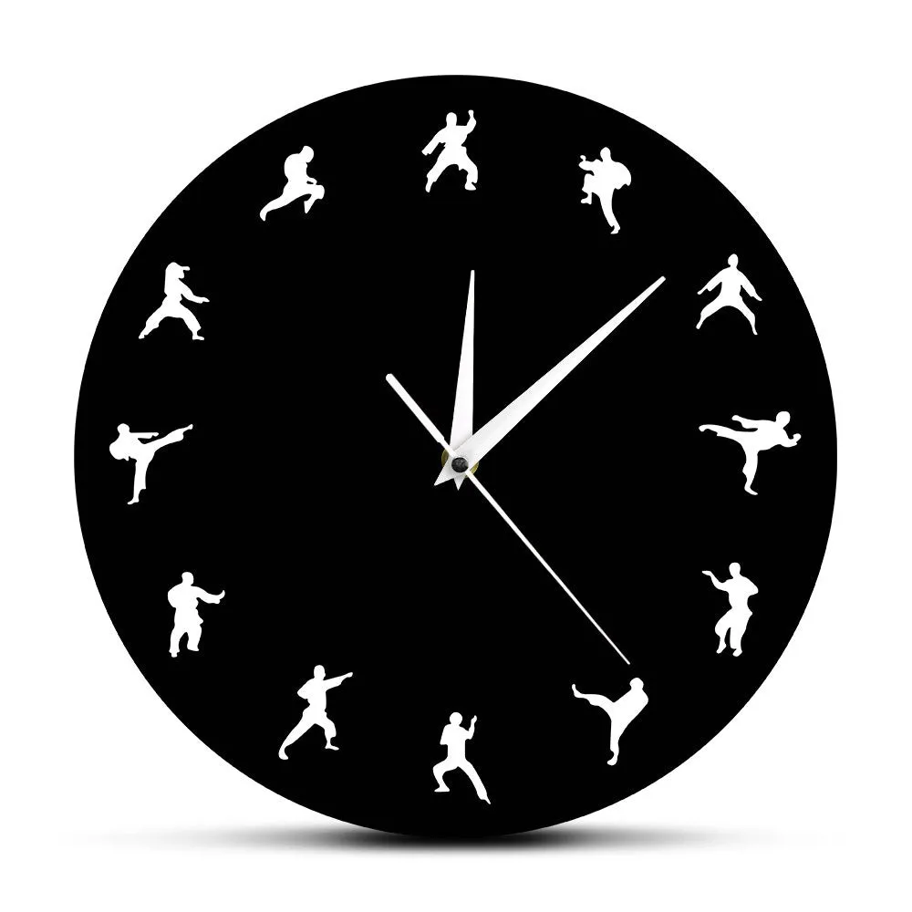 Taekwondo Karate Wall Clock Martial Arts Karate Club Modern Wall Decor Fighting Sports Kung Fu Exclusive Wall Clock Watch