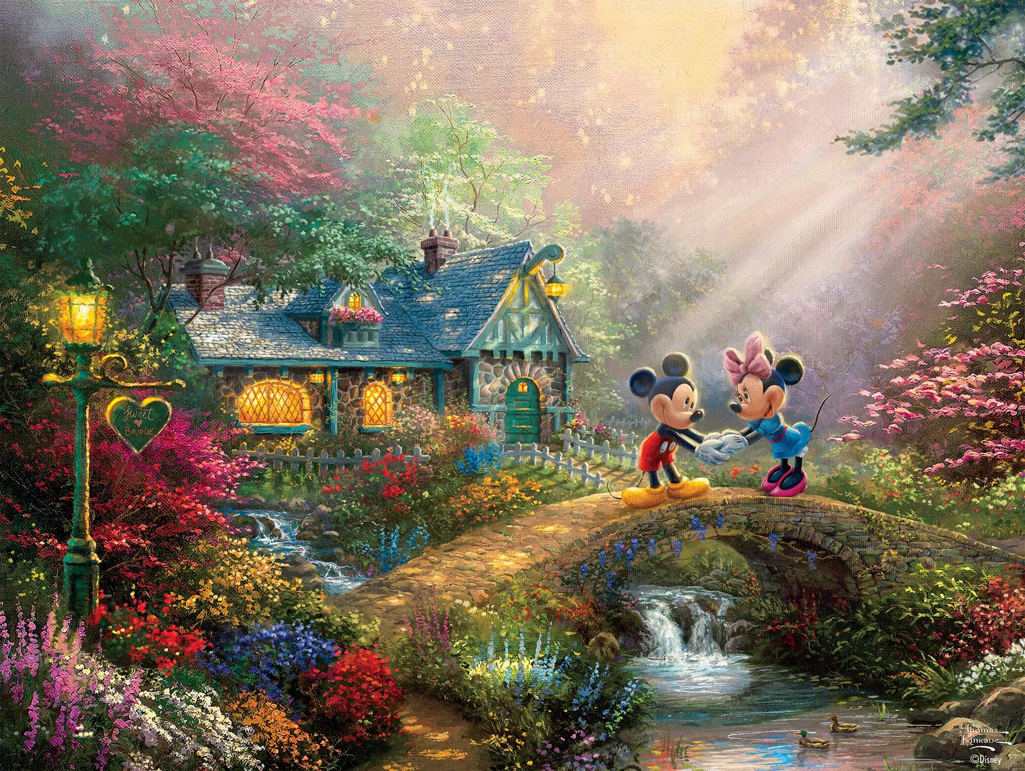 Thomas Kinkade Disney - Mickey and Minnie Sweetheart Bridge - 750 Piece Puzzle