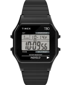 Timex T80 34mm Stainless Steel Expansion Band Watch Black/Black/Digital TW2R67000VQ