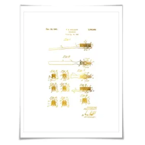 Toothbrush Gold Foil Patent Illustration. 7 Foil Colours. Dentist Office Art. Vintage Art Print