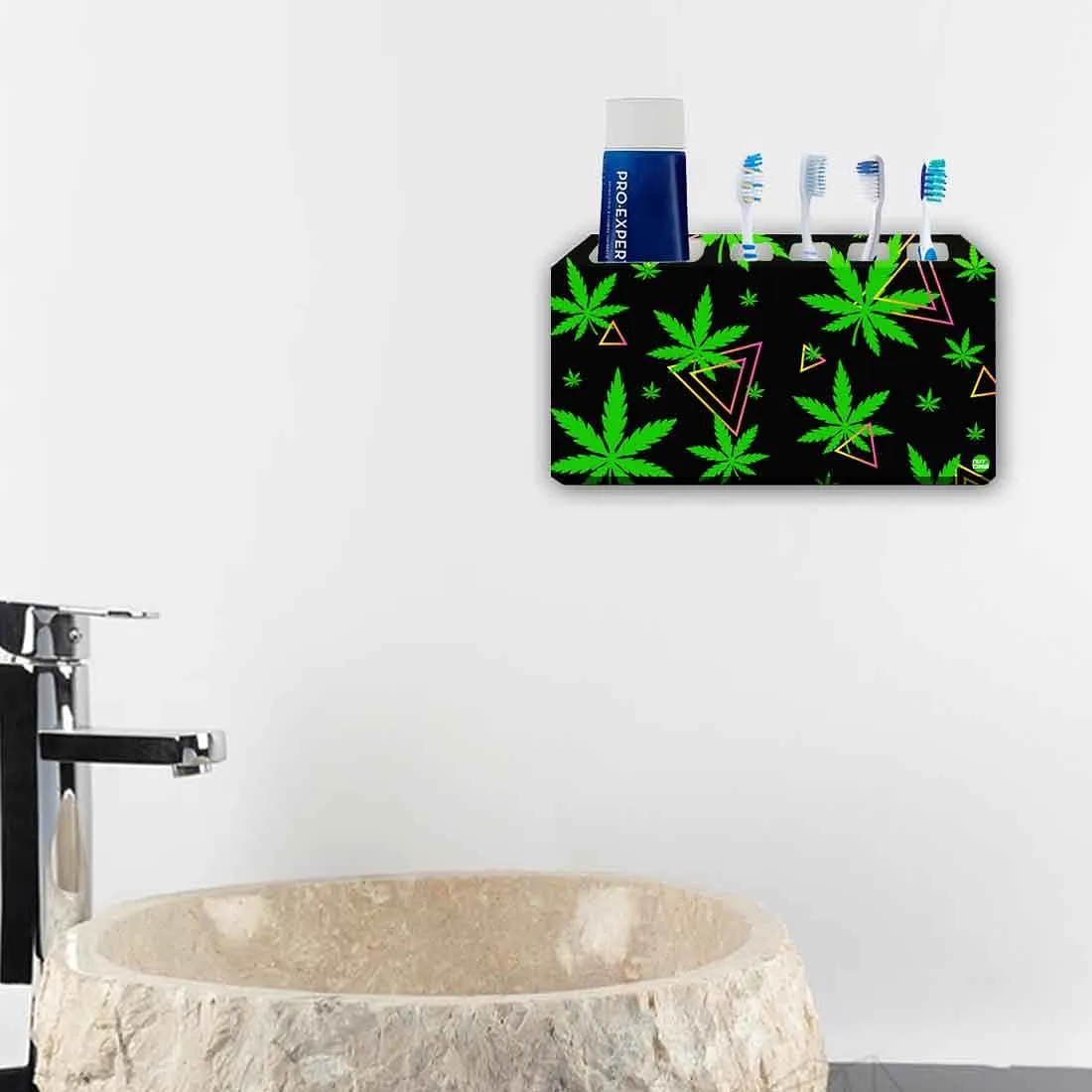 Toothbrush Holder Wall Mounted -Green Leaves Black