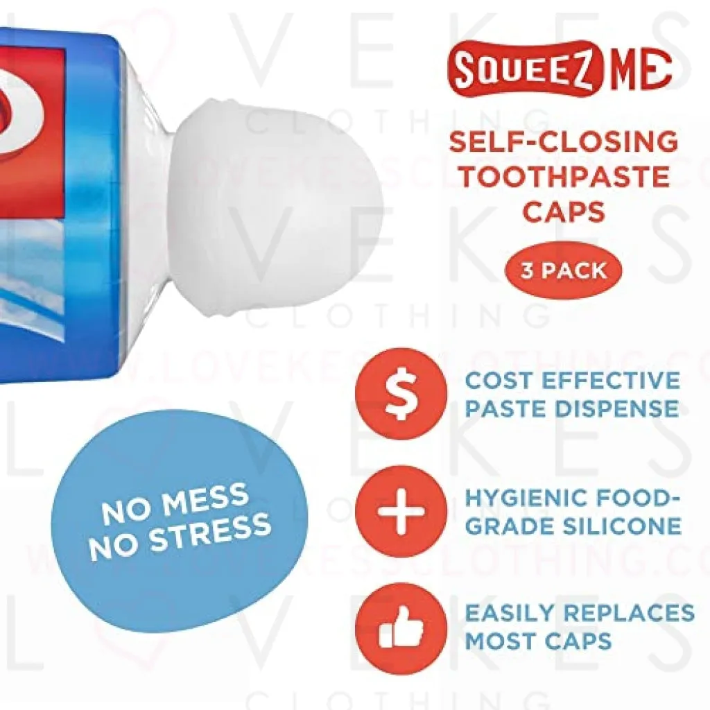 Toothpaste Caps 3 Pack, SqueezMe by Chrome Cherry, Self-Closing, Reusable Silicone Caps, Mess-Free Toothpaste Dispenser Squeezer Lids for Kids, Adults, Bathroom Accessories for Tooth and Gum Health