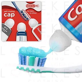 Toothpaste Caps 3 Pack, SqueezMe by Chrome Cherry, Self-Closing, Reusable Silicone Caps, Mess-Free Toothpaste Dispenser Squeezer Lids for Kids, Adults, Bathroom Accessories for Tooth and Gum Health