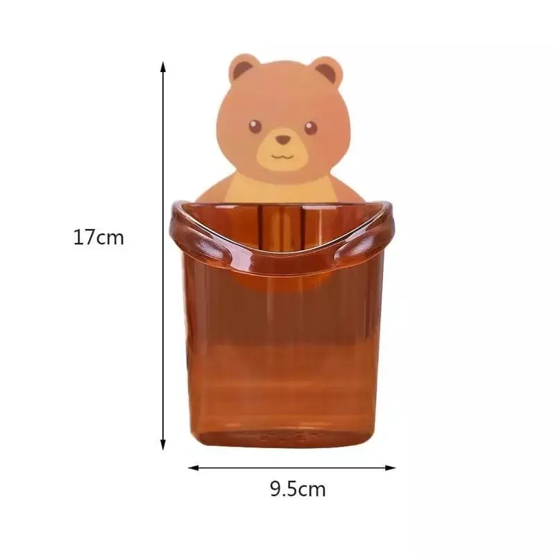 Wall Mounted Bear Toothbrush Holder Cup, Punch Free Storage Rack, Cute Bear Punch Free Bathroom Storage Box, Bathroom Supplies Organizer