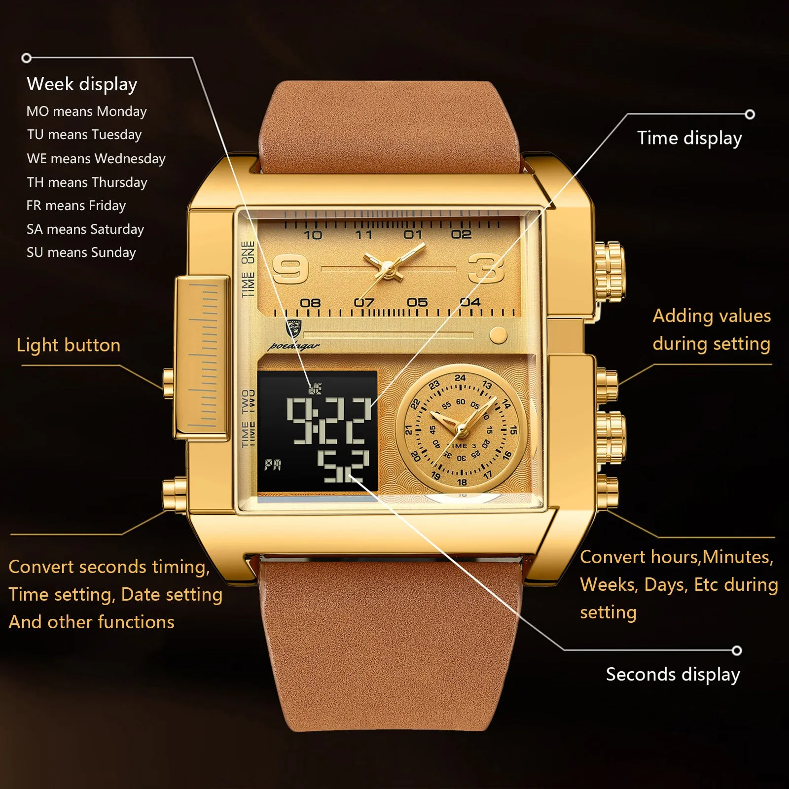 Waterproof Glow Digital Quartz Watch Perfect Gift for Men