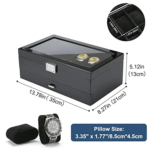 Wooden Jewelry Box with 2-Tier Watch Holder and Glass Top Lid | ProCase